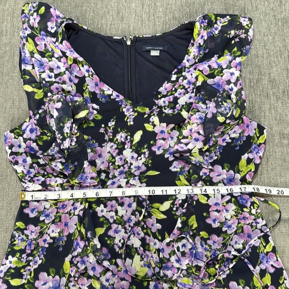 Tommy Hilfiger Womens Floral Ruffle Chiffon Fit & Flare Dress Purple Green 14 - Picture 4 of 11
